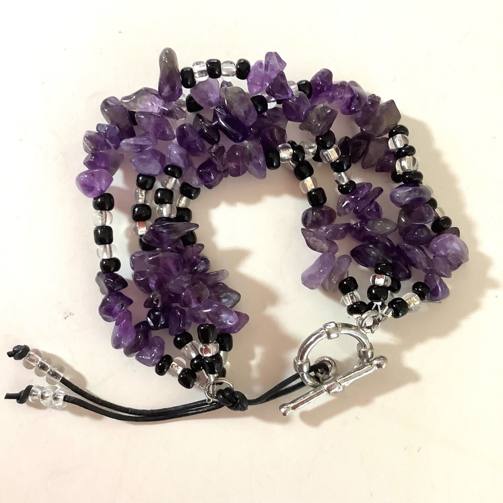 Handmade amethyst multi strand stack bracelet